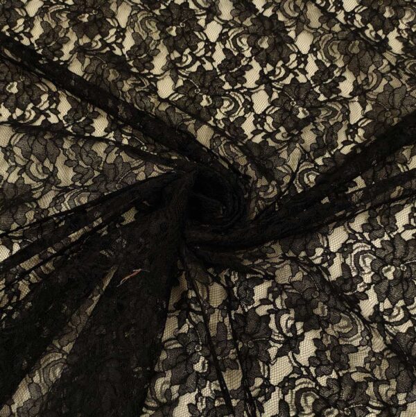 Tessuto pizzo elasticizzato tinta unita nero