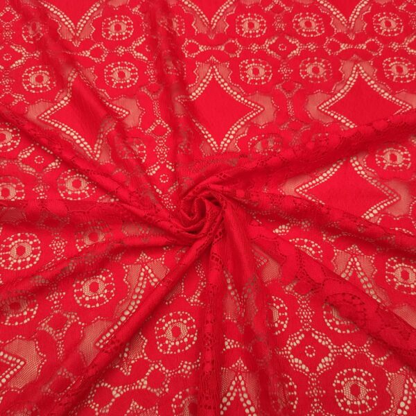 Tessuto pizzo elasticizzato doppio smerlo motivo geometrico rosso