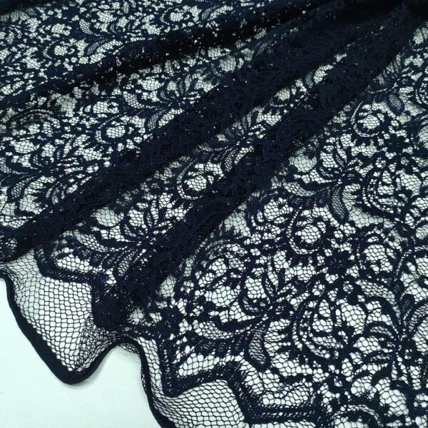 Tessuto pizzo elasticizzato motivo astratto blu notte