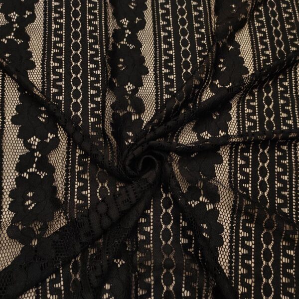 Tessuto pizzo elasticizzato motivo astratto nero