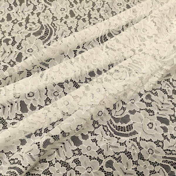 Tessuto pizzo elasticizzato motivo floreale bianco