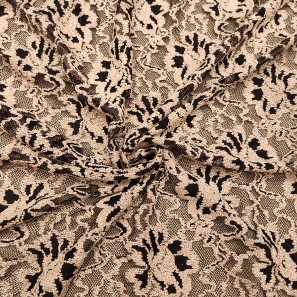 Tessuto pizzo elasticizzato motivo floreale tinta unita nero - rosa phard