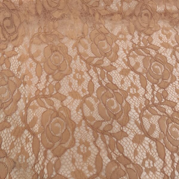 Tessuto Pizzo elasticizzato motivo floreale rosa antico