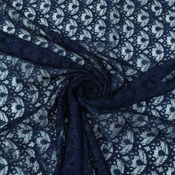 Tessuto pizzo elasticizzato motivo geometrico blu notte