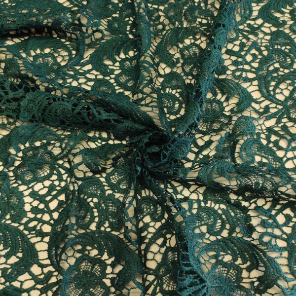 Tessuto Pizzo Macramè motivo floreale verde petrolio