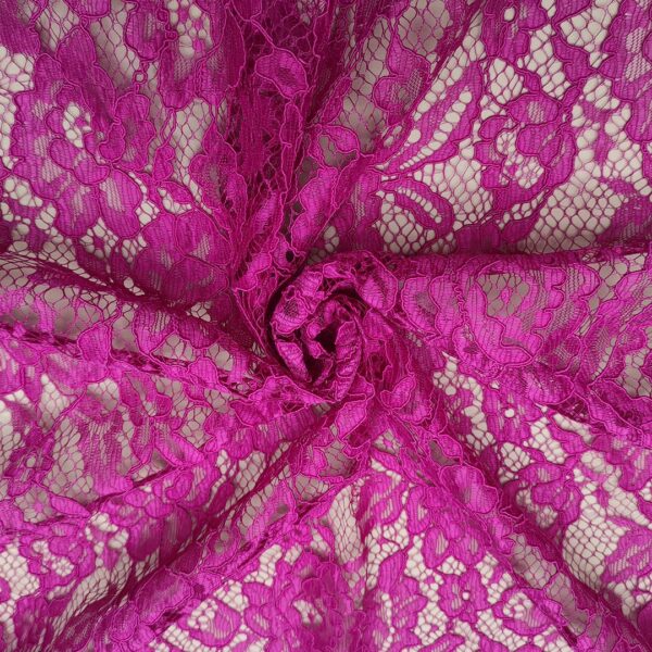 Tessuto Pizzo Rebrodè doppio smerlo tinta unita motivo floreale azalea