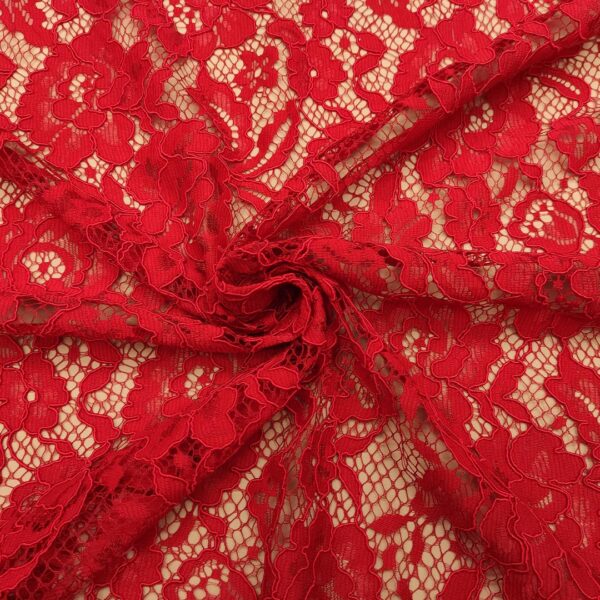 Tessuto Pizzo Rebrodè doppio smerlo tinta unita motivo floreale rosso