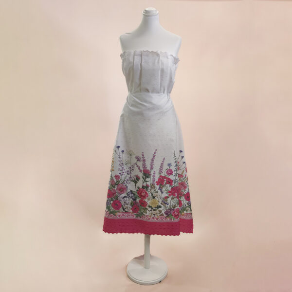 Tessuto Sangallo a fantasia motivo floreale fucsia - bianco - lilla