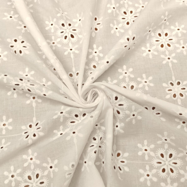 Tessuto Sangallo doppio smerlo motivo astratto bianco