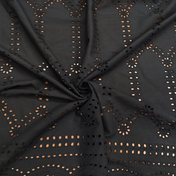 Tessuto Sangallo doppio smerlo motivo astratto nero