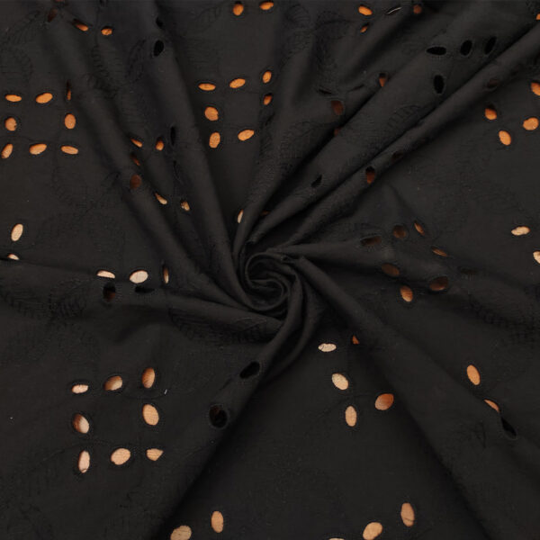 Tessuto Sangallo doppio smerlo motivo floreale nero