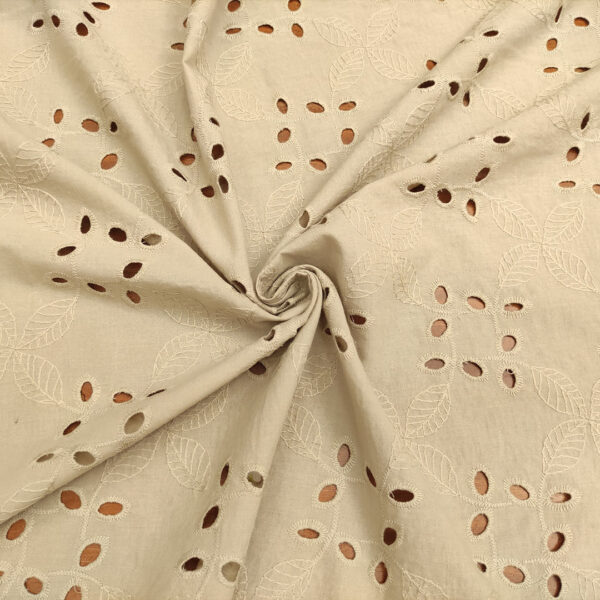 Tessuto Sangallo doppio smerlo motivo floreale tortora