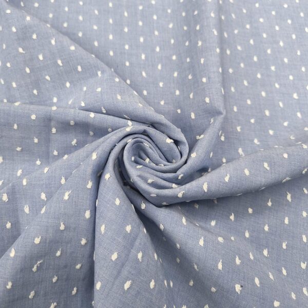 Tessuto Plumetis puro cotone tinta unita celeste - bianco