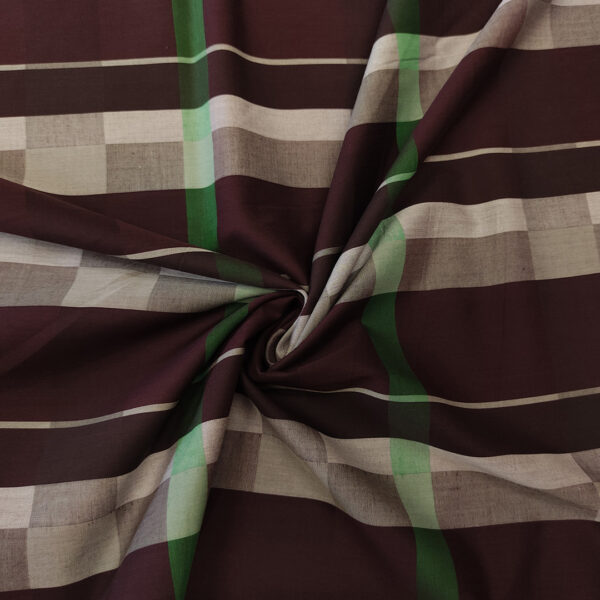 Tessuto Popeline di cotone a fantasia motivo quadri bordeaux - verde