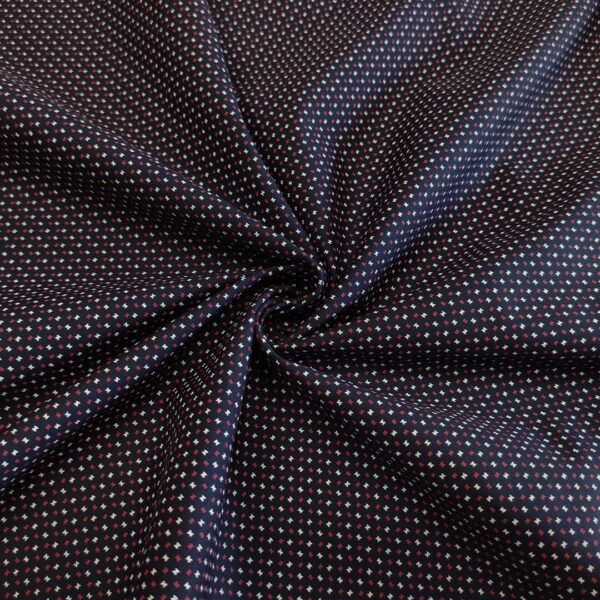 Tessuto Popeline di cotone a fantasia motivo astratto blu - bianco - rosso