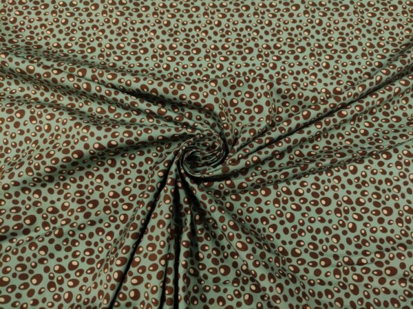 Tessuto Popeline di cotone a fantasia motivo astratto verde salvia - beige