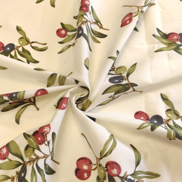 Tessuto Popeline di cotone a fantasia motivo floreale bianco - bordeaux - senape