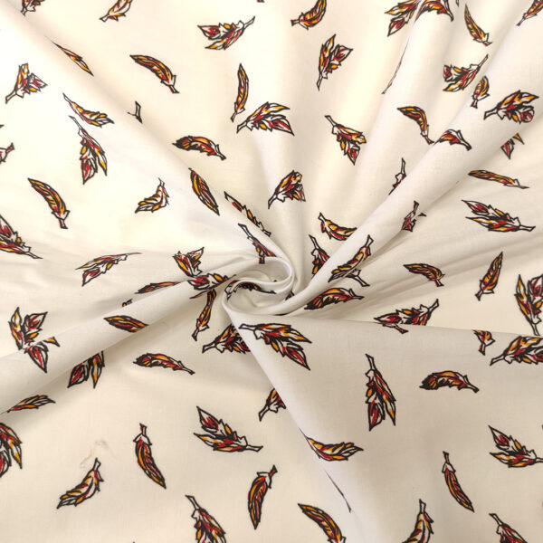 Tessuto Popeline di cotone a fantasia motivo astratto bianco - rosso - ocra