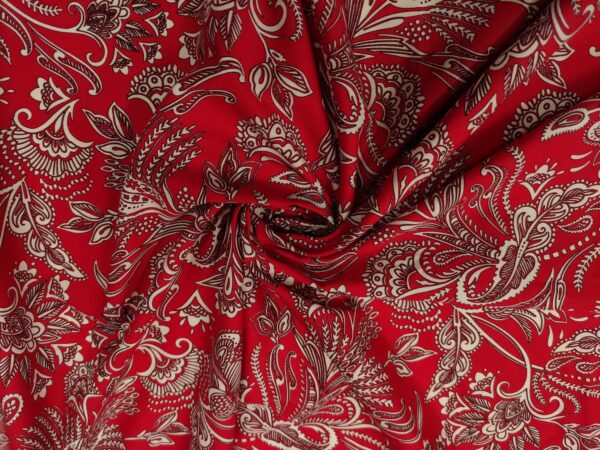 Tessuto Popeline di cotone a fantasia motivo floreale cashmere rosso - beige