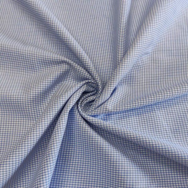 Tessuto Popeline di cotone a fantasia motivo quadri bianco - celeste