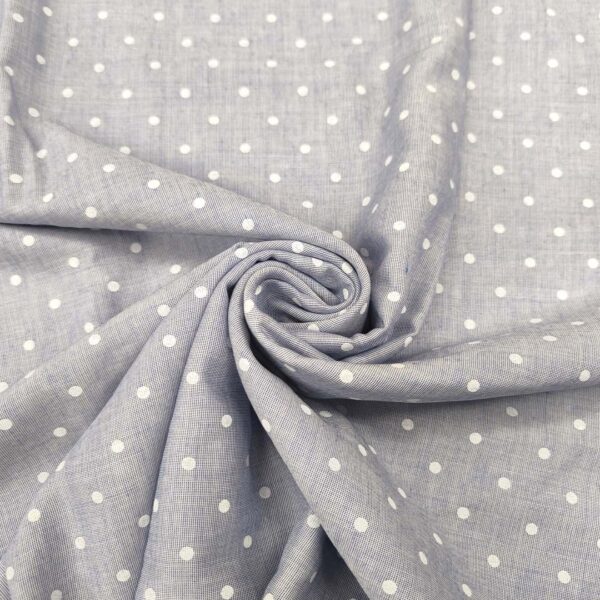 Tessuto Popeline di cotone a fantasia motivo pois celeste - bianco