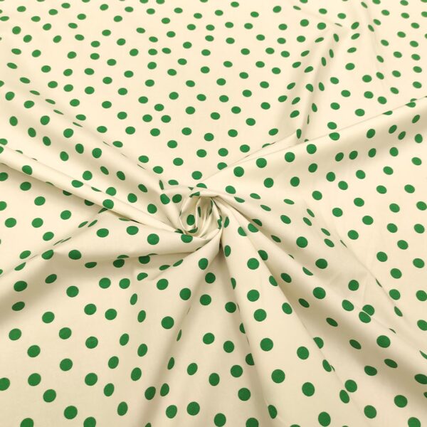 Tessuto Popeline di cotone a fantasia motivo pois panna - verde