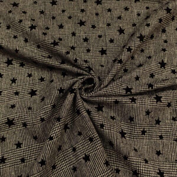 Tessuto Principe di Galles con stelle grigio - nero