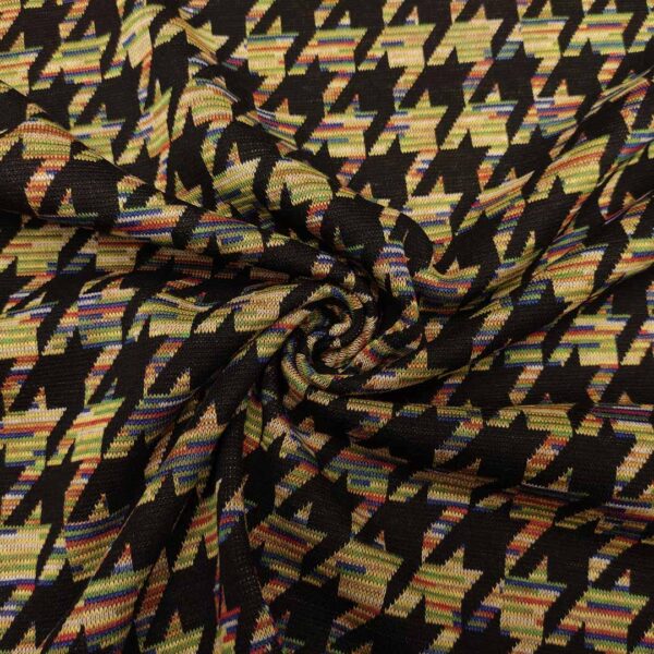 Tessuto Punto Milano a fantasia motivo pied de poule nero - verde - blu