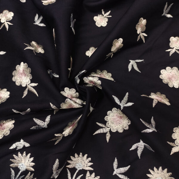 Tessuto Cotone Ricamato motivo floreale blu - beige - rosa - celeste