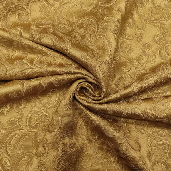 Tessuto Raso Damascato per Arredamento motivo floreale barocco tinta unita oro