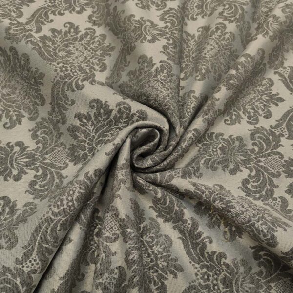 Tessuto Raso Damascato per Arredamento motivo floreale cashmere grigio