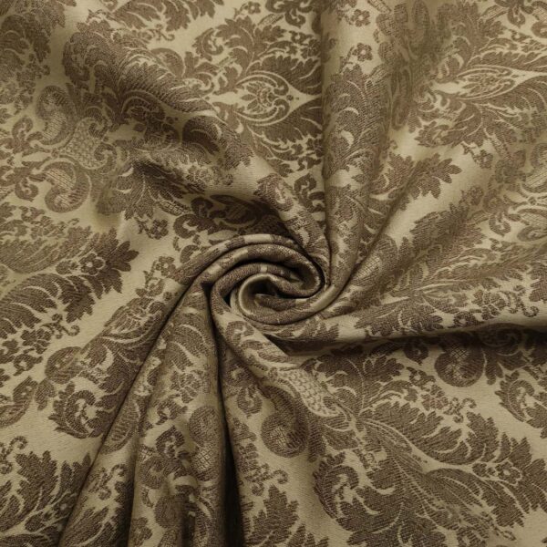 Tessuto Raso Damascato per Arredamento motivo floreale cashmere tortora
