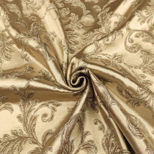 Tessuto Raso damascato per arredo motivo floreale barocco tortora - bronzo
