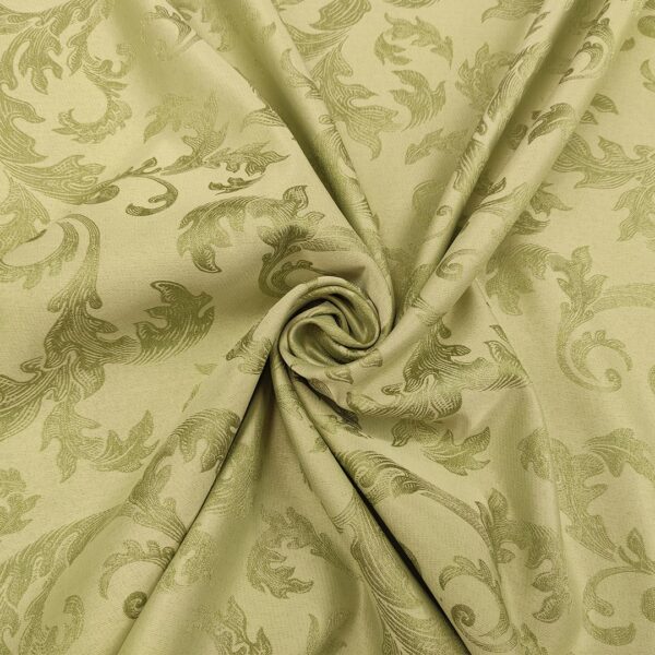 Tessuto Raso damascato per arredo motivo floreale barocco verde salvia