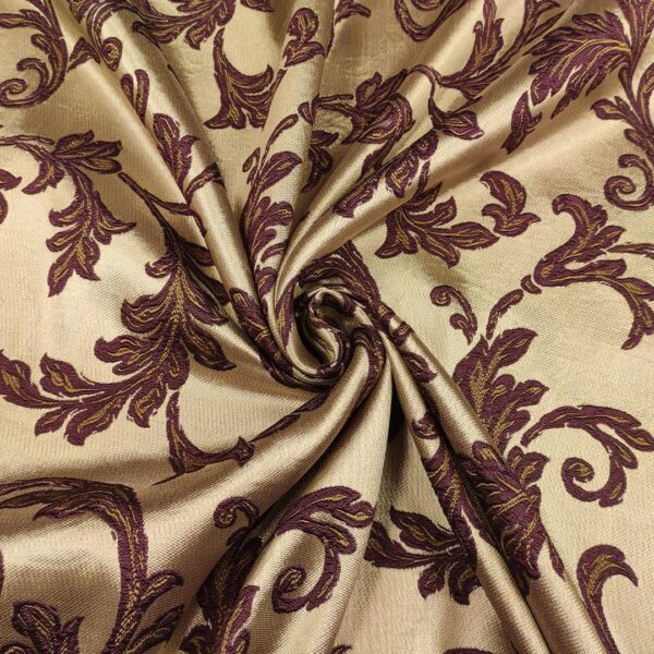 Tessuto Raso damascato per arredo motivo floreale barocco vinaccio - bronzo
