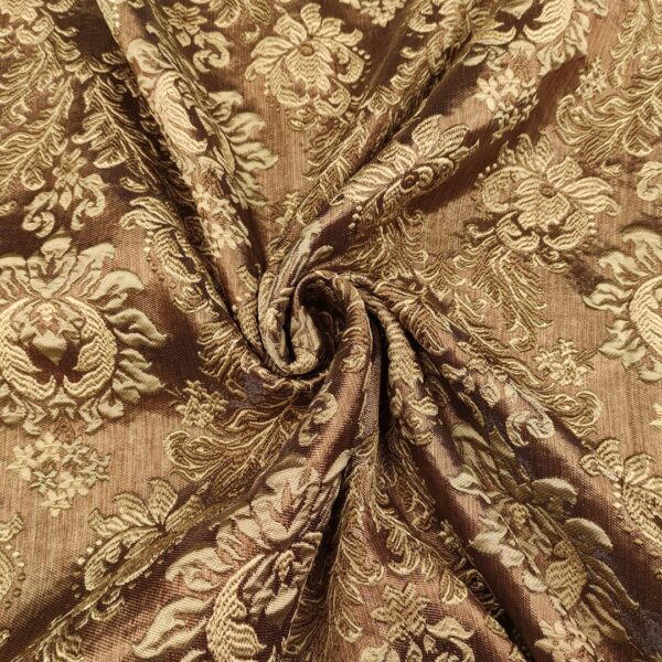 Tessuto Raso damascato per arredo motivo floreale cashmere beige - bronzo