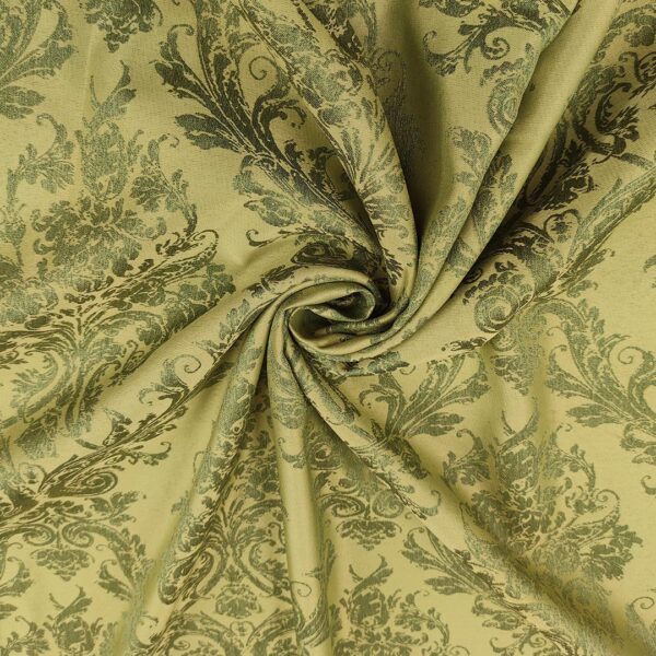 Tessuto Raso damascato per arredo motivo floreale cashmere verde salvia