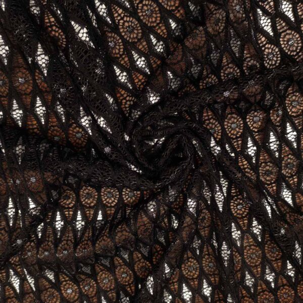 Tessuto Pizzo a rete elesticizzato motivo astratto argento - nero