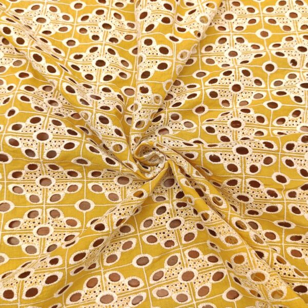 Tessuto Sangallo in tinta unita bianco - ocra