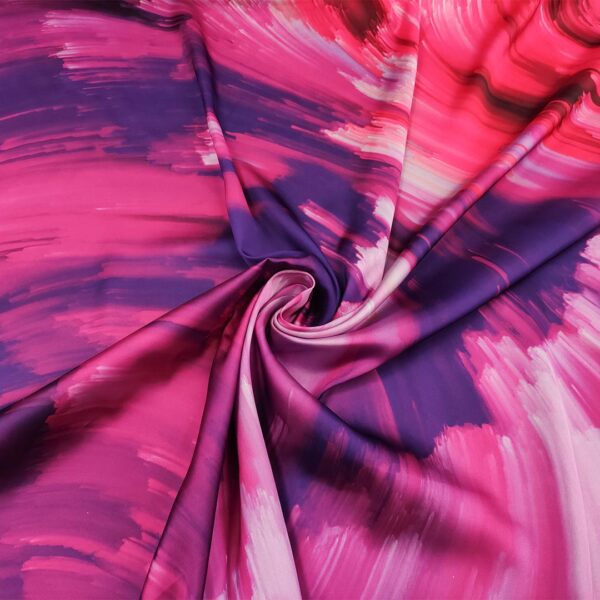 Tessuto Satin a fantasia motivo astratto fucsia - magenta - corallo