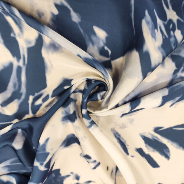 Tessuto Satin a fantasia motivo astratto panna - avio