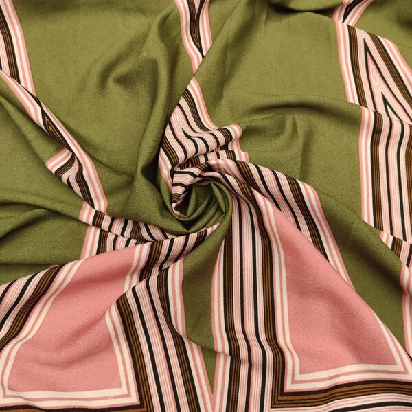 Tessuto Crepe elasticizzato a fantasia motivo astratto verde acido - rosa