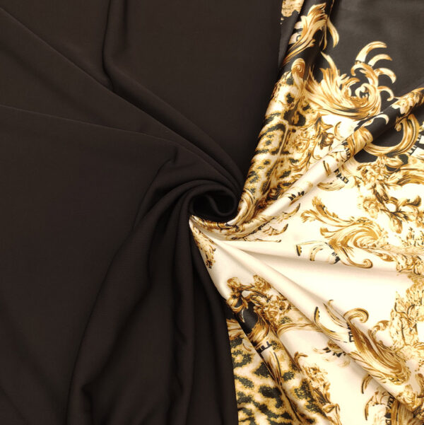 Tessuto Satin a fantasia abbinato a tessuto jersey leggero in tinta unita