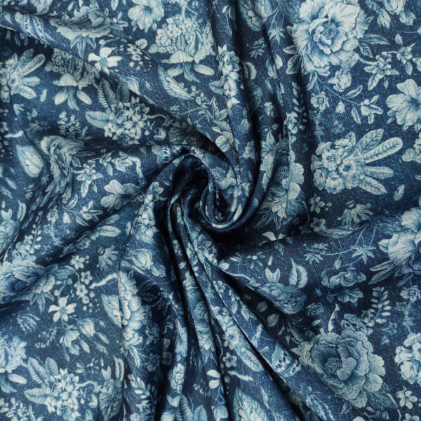 Tessuto Satin a fantasia motivo floreale carta da zucchero - blu