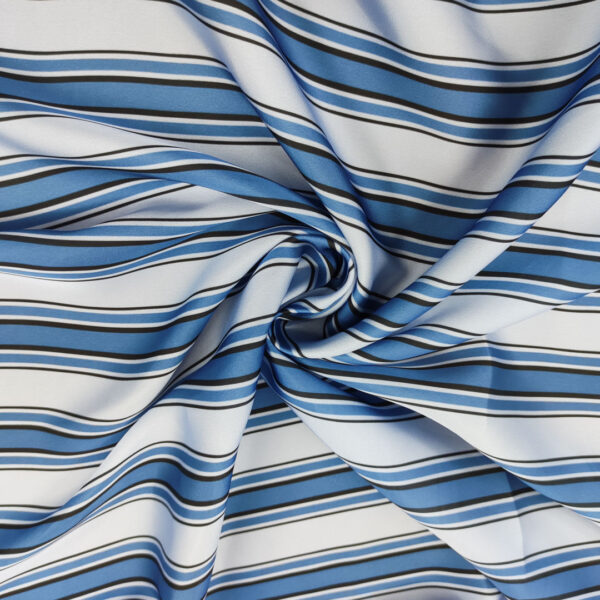 Tessuto Satin a fantasia motivo rigato celeste - azzurro - nero