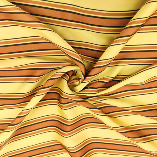 Tessuto Satin a fantasia motivo rigato nero - giallo - coccio