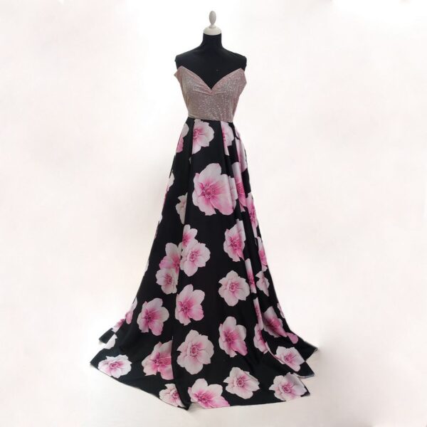 Tessuto Satin a fantasia abbinato a Tessuto Jersey Glitter