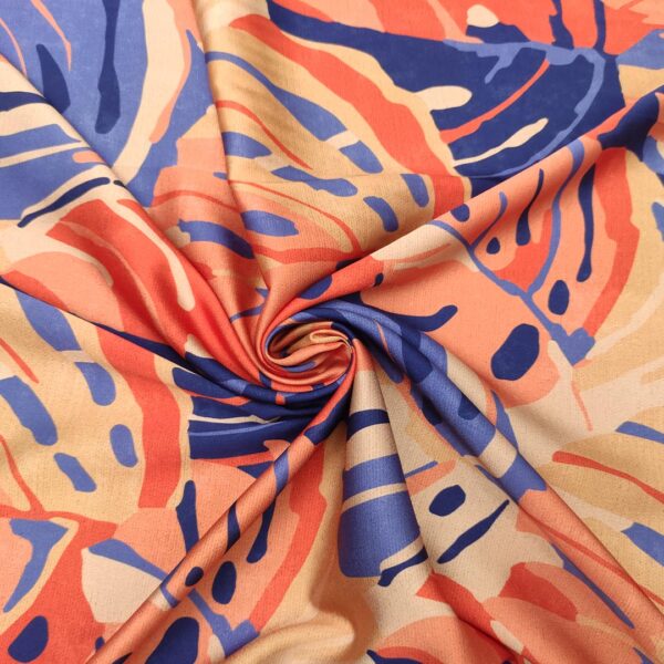 Tessuto Satin elasticizzato a fantasia motivo floreale arancione - very peri