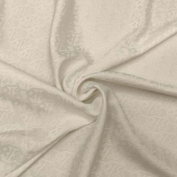 Tessuto Satin Jacquard motivo geometrico tinta unita bianco seta