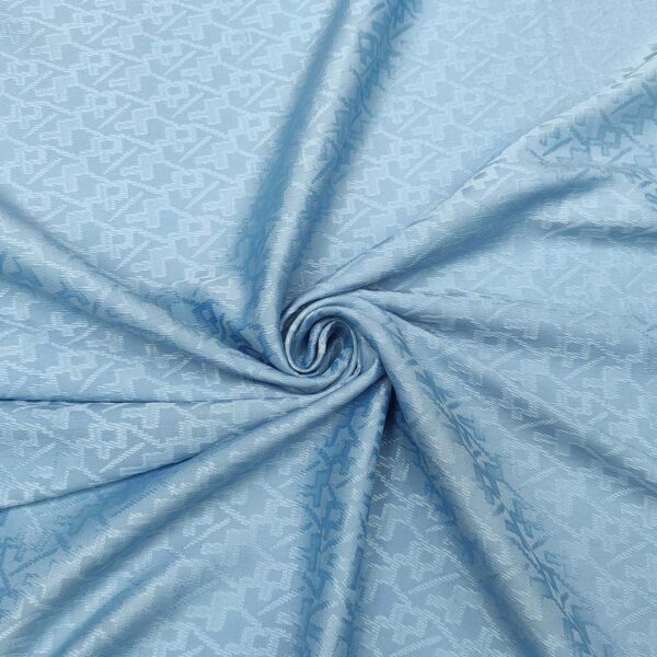 Tessuto Satin Jacquard motivo geometrico tinta unita celeste